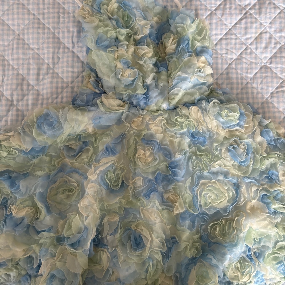 Floral Ruffle Mini Dress - Blue and Green